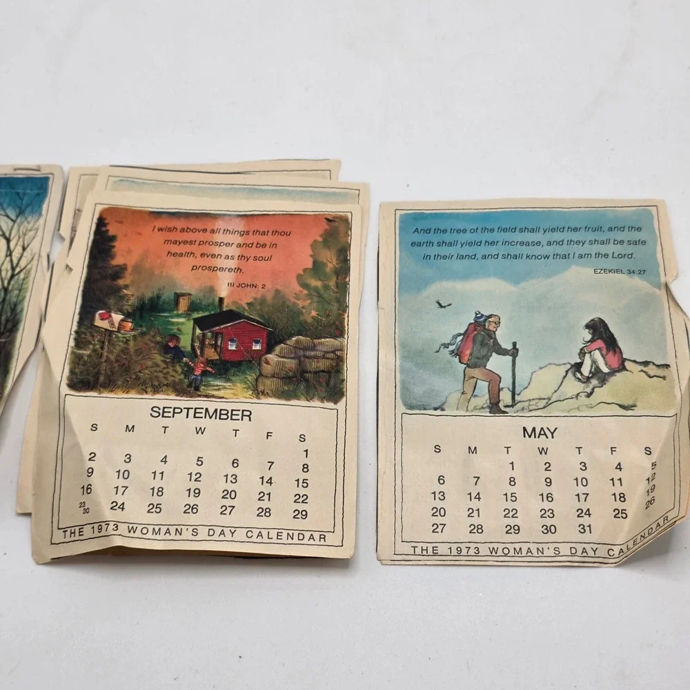 Vintage 1973 Woman's Day Calendar Erik Blegvad‎ Illustrations Bible Verses Retro